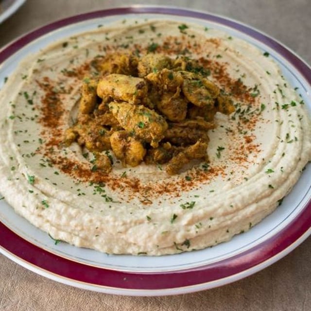 Hummus with Salmon.